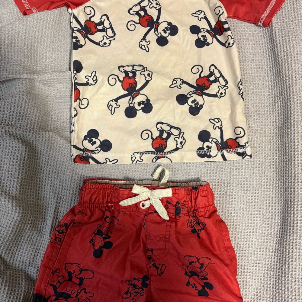 Junk Food Clothing Red and ivory Kids Swim set Trunks and Rashguard